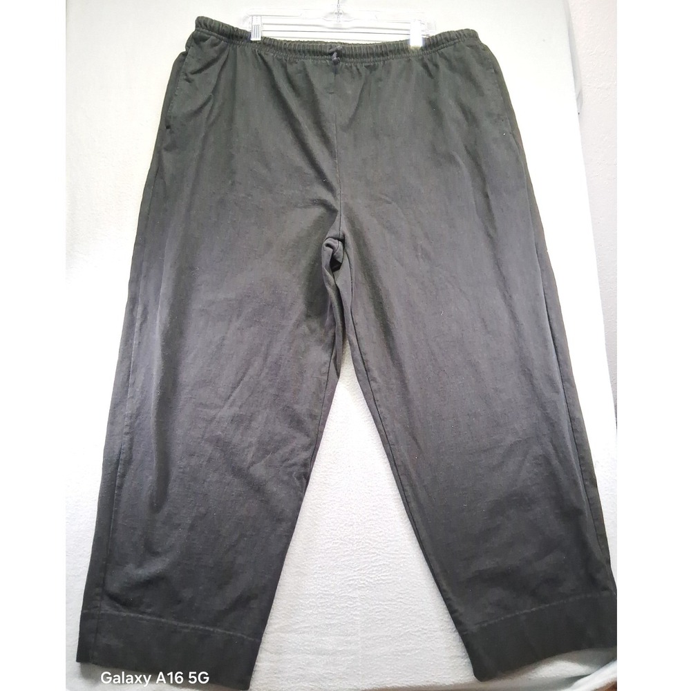 L.L. Bean Women Black 100% Cotton Pants Stretch Waist Size 2XL
